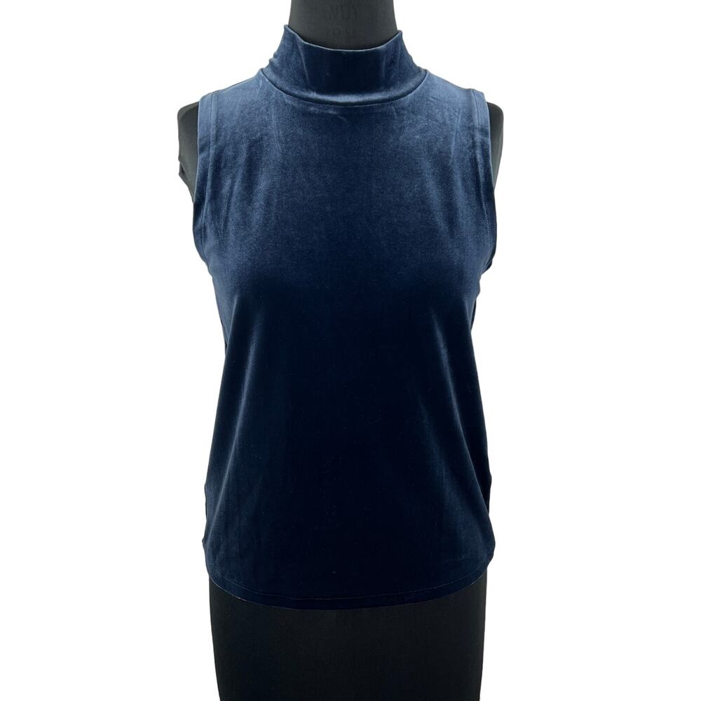 J. CREW Blue Velvet Sleeveless Mock Neck Turtleneck Blouse Top Tank J7852 S
